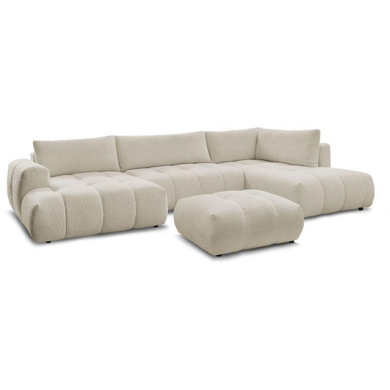 Bej Buklet Kumaş Yataklı Sandıklı Puflu Sol Köşe Panoramik Koltuk - 377x204 cm - 152038