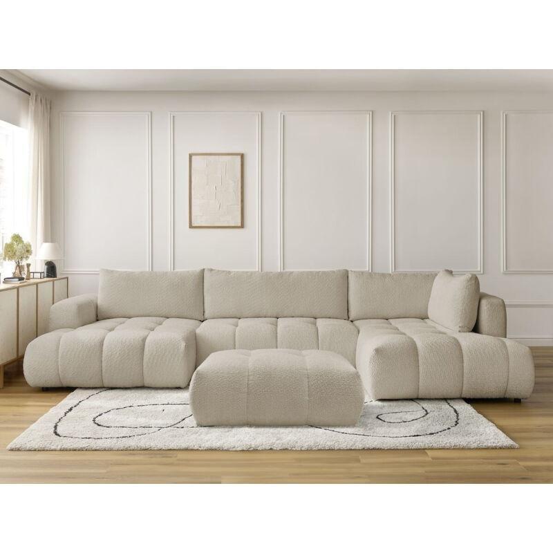 Bej Buklet Kumaş Yataklı Sandıklı Puflu Sol Köşe Panoramik Koltuk - 377x204 cm - 152038