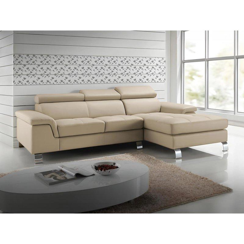 Bej Deri Ayarlanabilir Başlıklı Sağ Köşe Koltuk - 260x167 cm - 155572