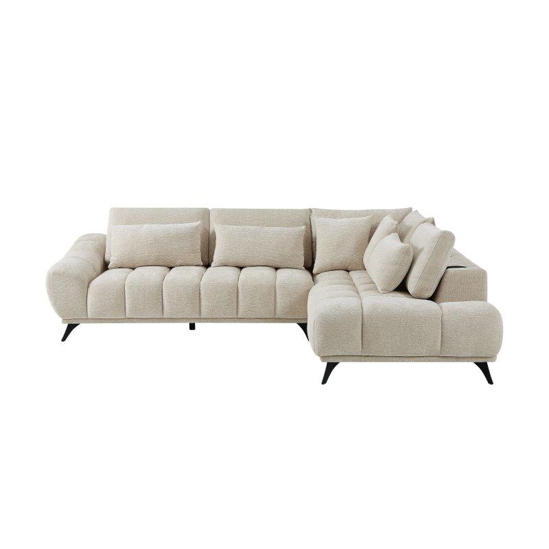 Bej Dokulu Kadife Ayarlanabilir Sırtlı Köşe Koltuk - 285x213 cm - 156109
