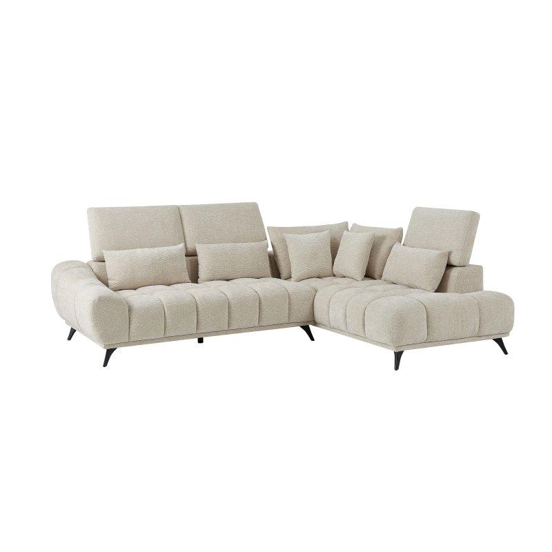 Bej Dokulu Kadife Ayarlanabilir Sırtlı Köşe Koltuk - 285x213 cm - 156109