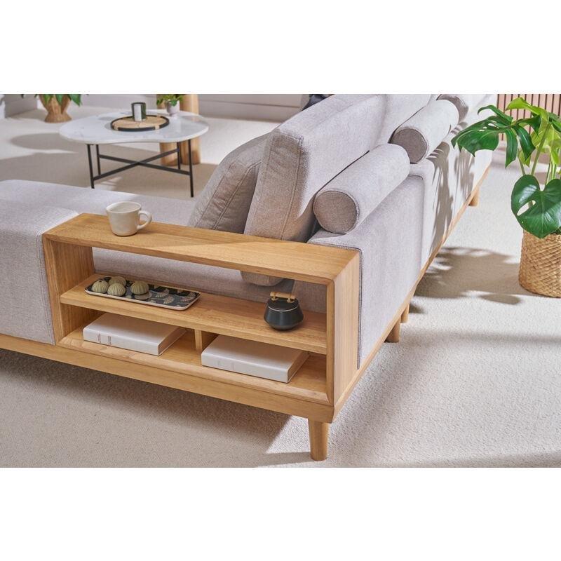 Bej Dokulu Kadife Kumaş Dahili Raflı Ahşap Sağ Köşe Koltuk - 237x172 cm - 152388