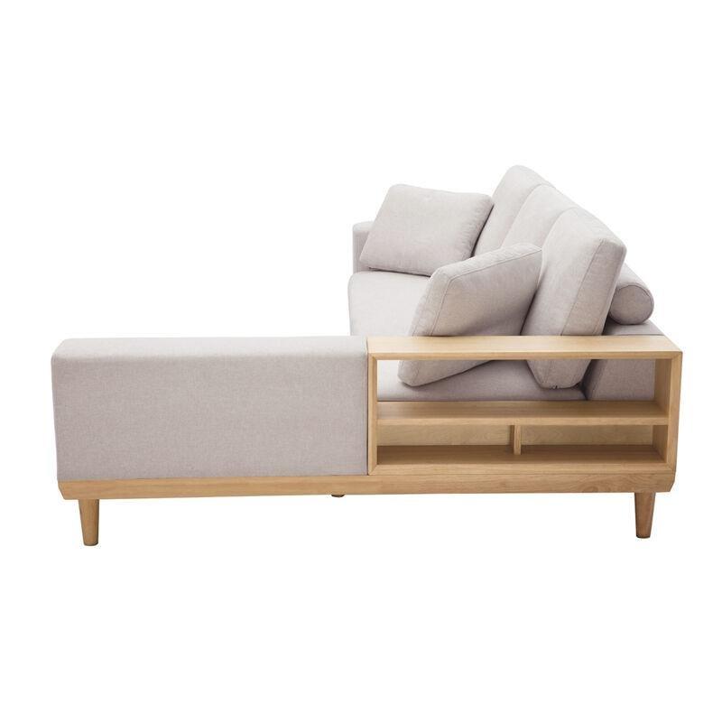 Bej Dokulu Kadife Kumaş Dahili Raflı Ahşap Sağ Köşe Koltuk - 237x172 cm - 152388
