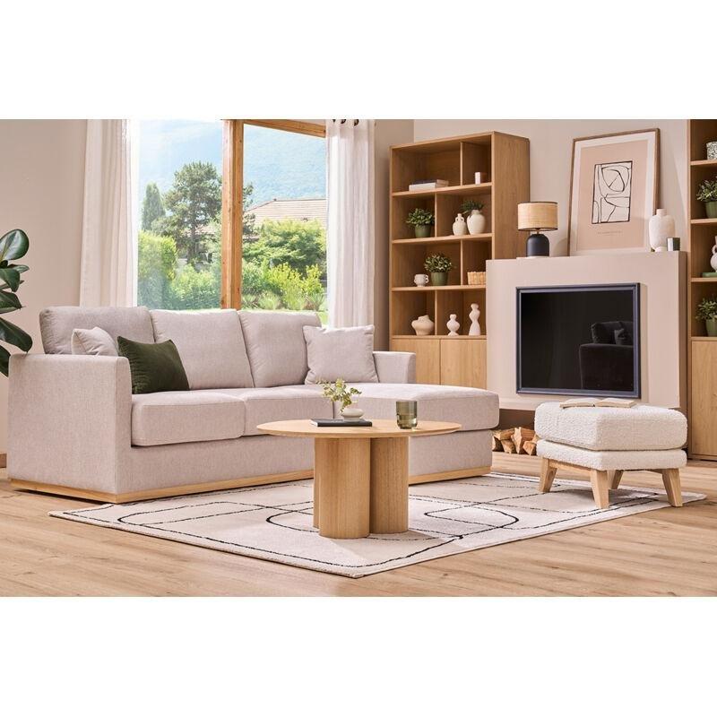 Bej Dokulu Kadife Kumaş Sağ Yönlü 3 Kişilik Köşe Koltuk - 193x135 cm - 153108