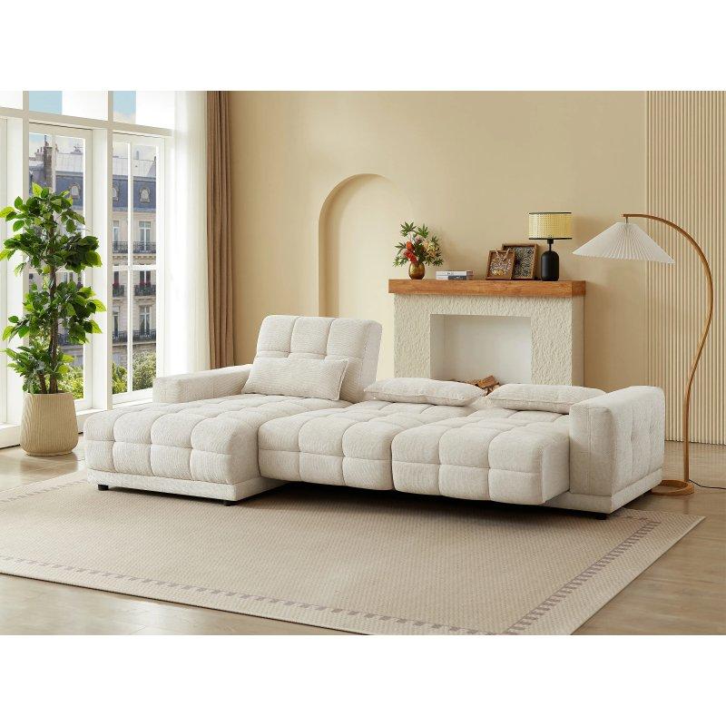 Bej Dokulu Kumaş Elektrikli Relax Mekanizmalı Sol Köşe Koltuk - 288x165 cm - 155971