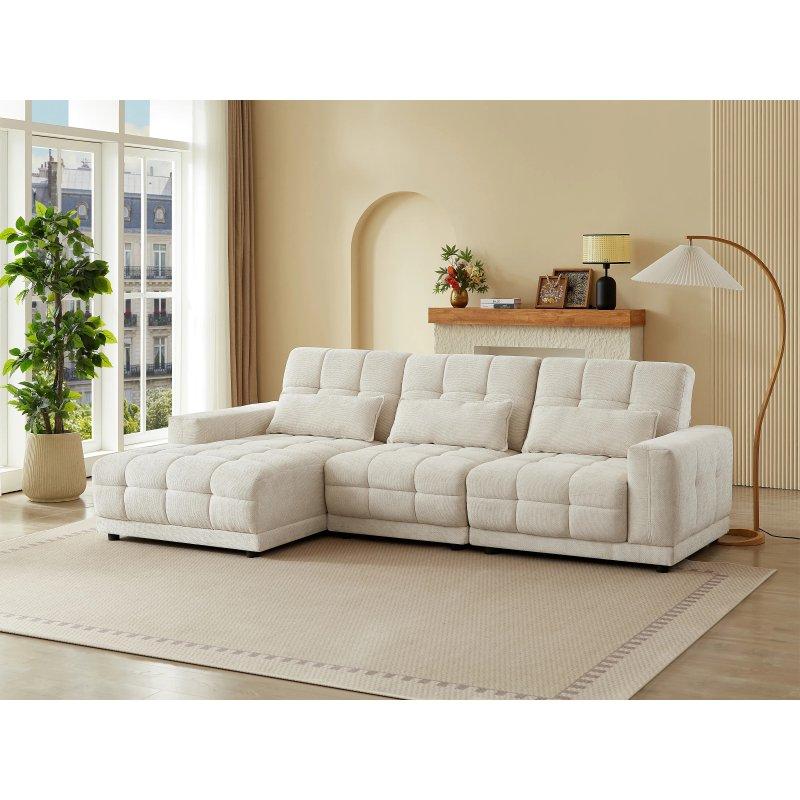 Bej Dokulu Kumaş Elektrikli Relax Mekanizmalı Sol Köşe Koltuk - 288x165 cm - 155971