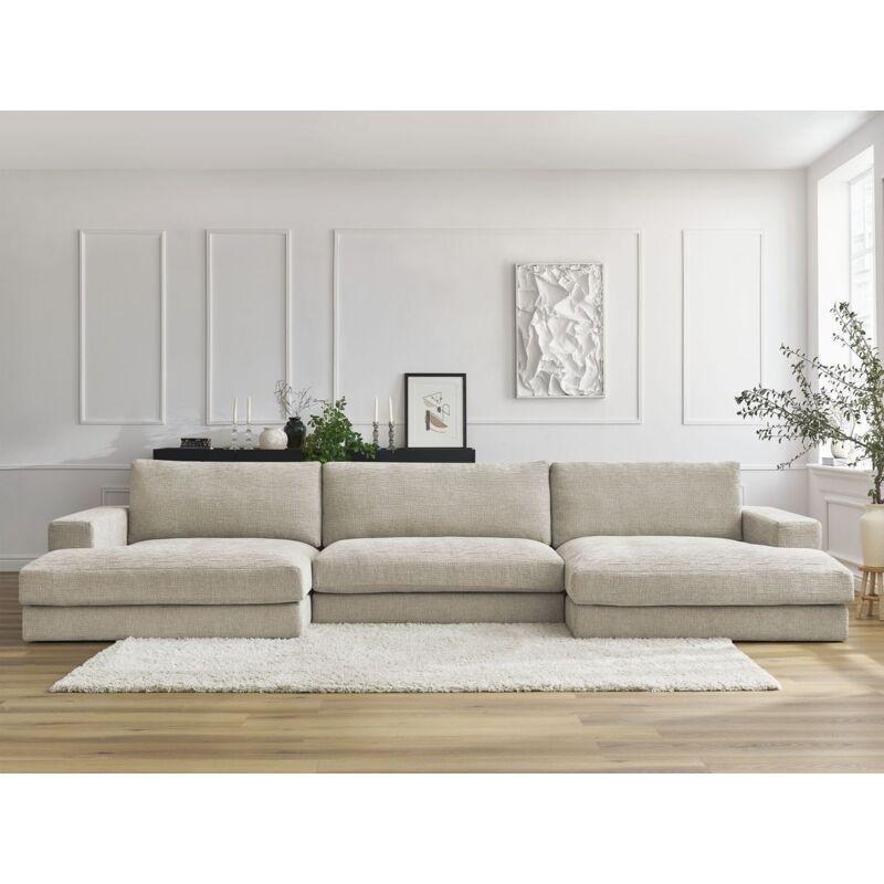 Bej Dokulu Kumaş Panoramik 6 Kişilik Modern Koltuk - 404x159 cm - 153978