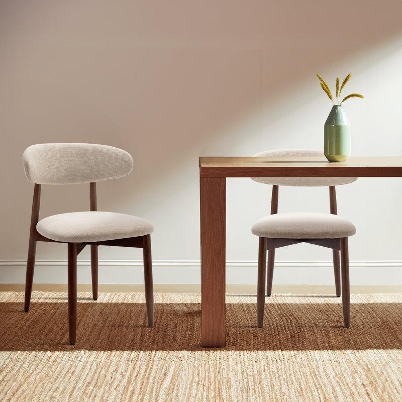 Bej Döşemeli Kavisli Sırtlı Masif Ahşap Sandalye 2li Set - 146640