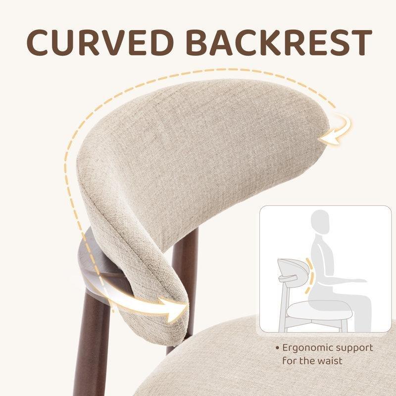 Bej Döşemeli Masif Ahşap Kavisli Sırtlı Sandalye - 6lı Set - 146625