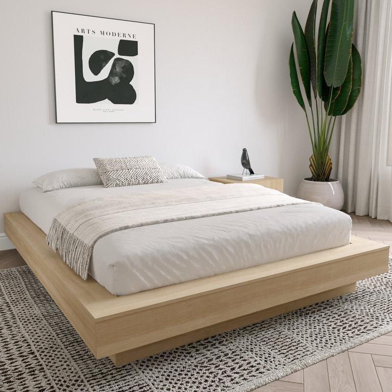 Bej Endüstriyel Ahşap Geniş Kenarlı ve Gizli Ayaklı Platform Karyola - 181x220 cm - 142573