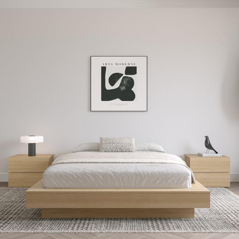 Bej Endüstriyel Ahşap Geniş Kenarlı ve Gizli Ayaklı Platform Karyola - 181x220 cm - 142573