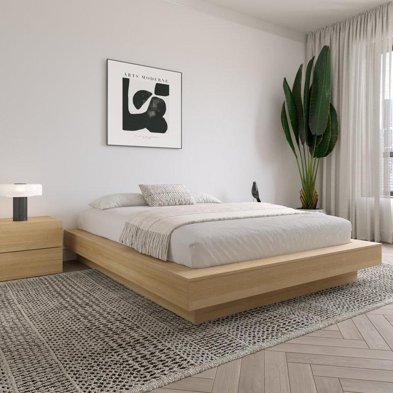 Bej Endüstriyel Ahşap Geniş Kenarlı ve Gizli Ayaklı Platform Karyola - 181x220 cm - 142573