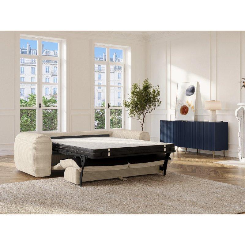 Bej Fitilli Kadife 13 cm Visco Yataklı Üçlü Koltuk - 216 cm - 155257