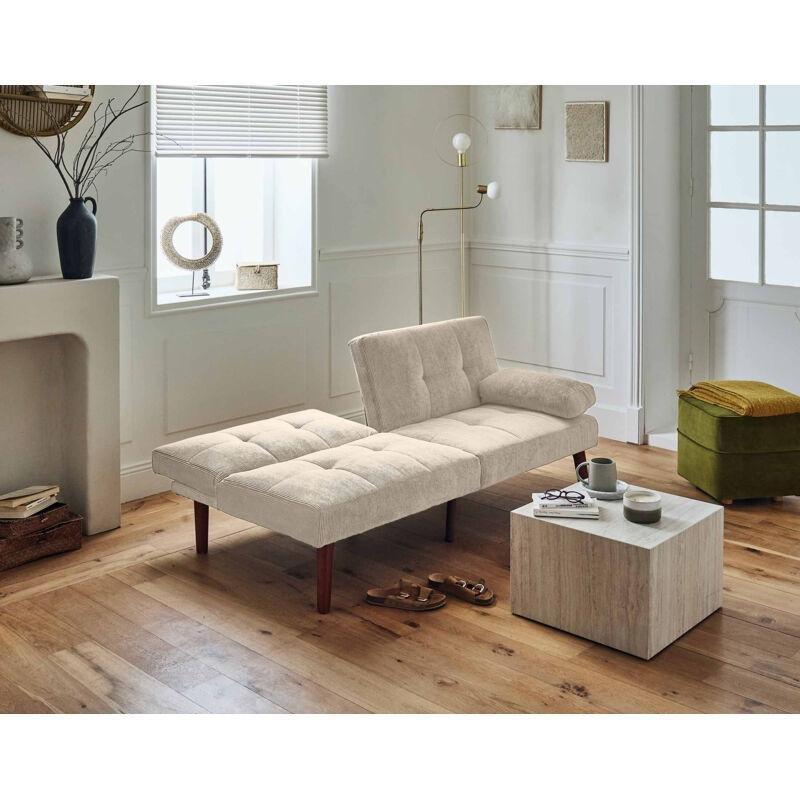 Bej Fitilli Kadife Ahşap Ayaklı Yataklı 2 Kişilik Koltuk - 165 cm - 154345
