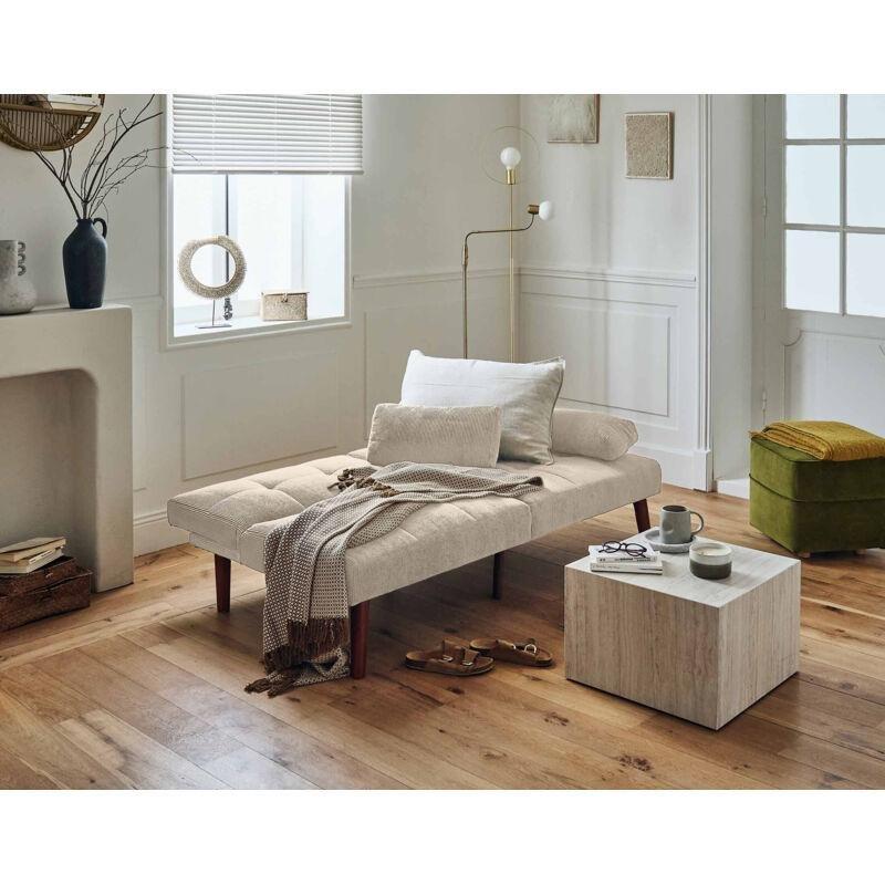 Bej Fitilli Kadife Ahşap Ayaklı Yataklı 2 Kişilik Koltuk - 165 cm - 154345