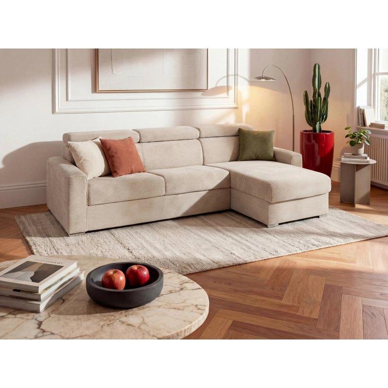 Bej Fitilli Kadife Çift Yönlü Visco Yataklı Köşe Koltuk - 155833