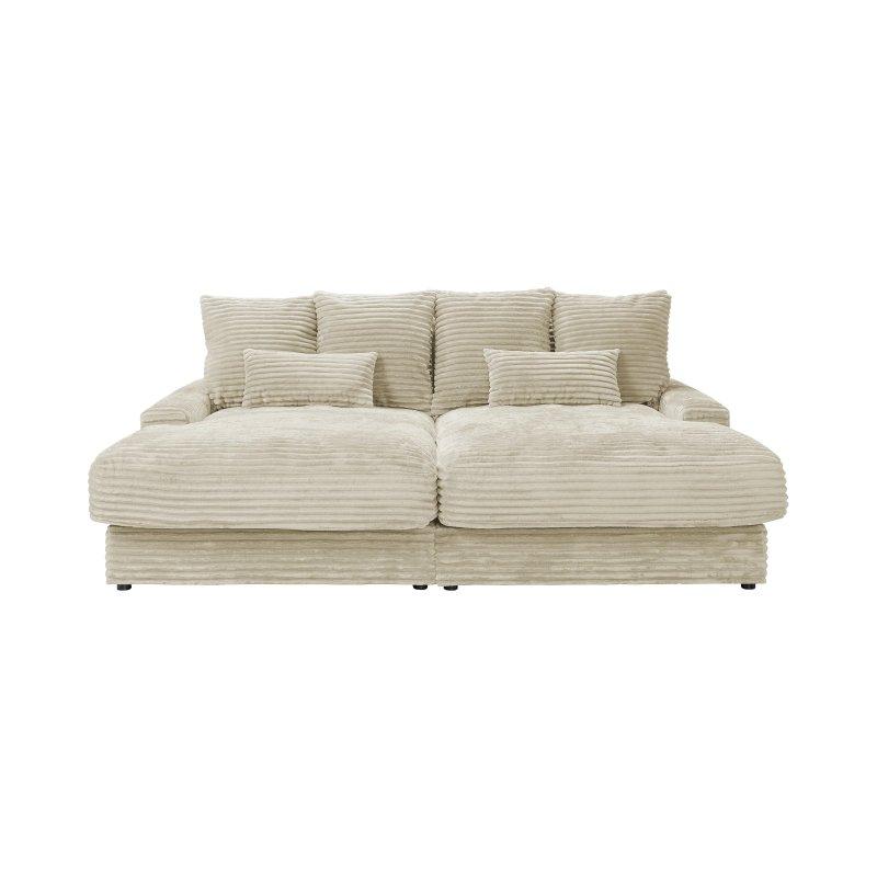 Bej Fitilli Kadife Derin Oturum Üç Kişilik Koltuk - 232x170x85 cm - 155113