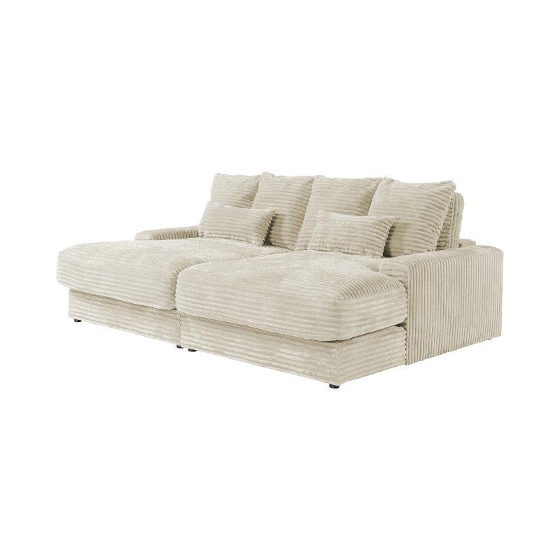 Bej Fitilli Kadife Derin Oturum Üç Kişilik Koltuk - 232x170x85 cm - 155113