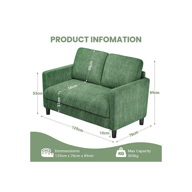 Bej Fitilli Kadife Derin Oturumlu İkili Koltuk - 129x78x89 cm - 155155