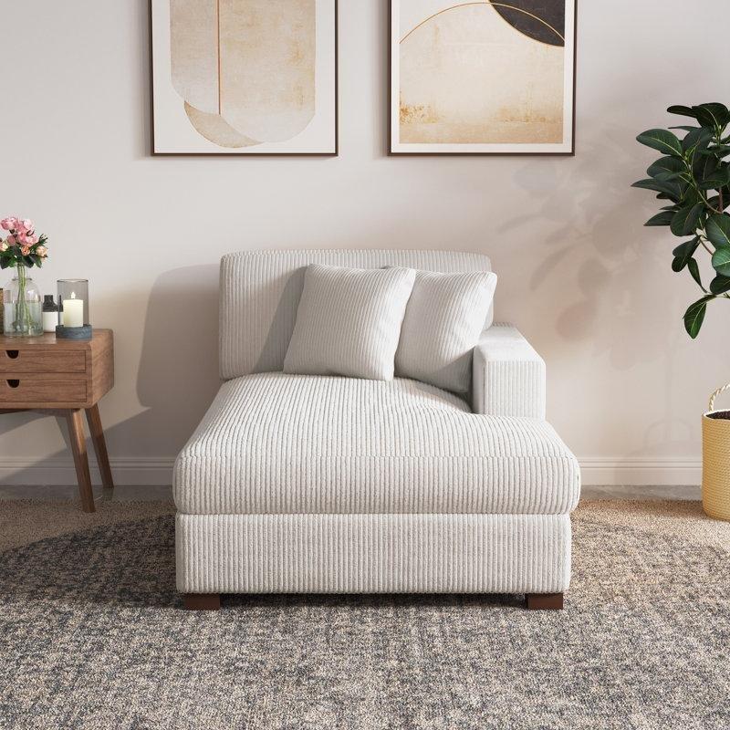 Bej Fitilli Kadife Kumaş Geniş Oturumlu Yastıklı Berjer Koltuk - 104x161 cm - 156436