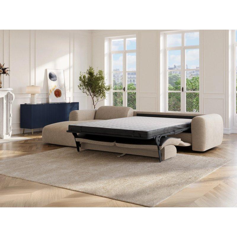 Bej Fitilli Kadife Kumaş Kolay Açılır Yataklı Sol Köşe Koltuk - 299 cm - 156145