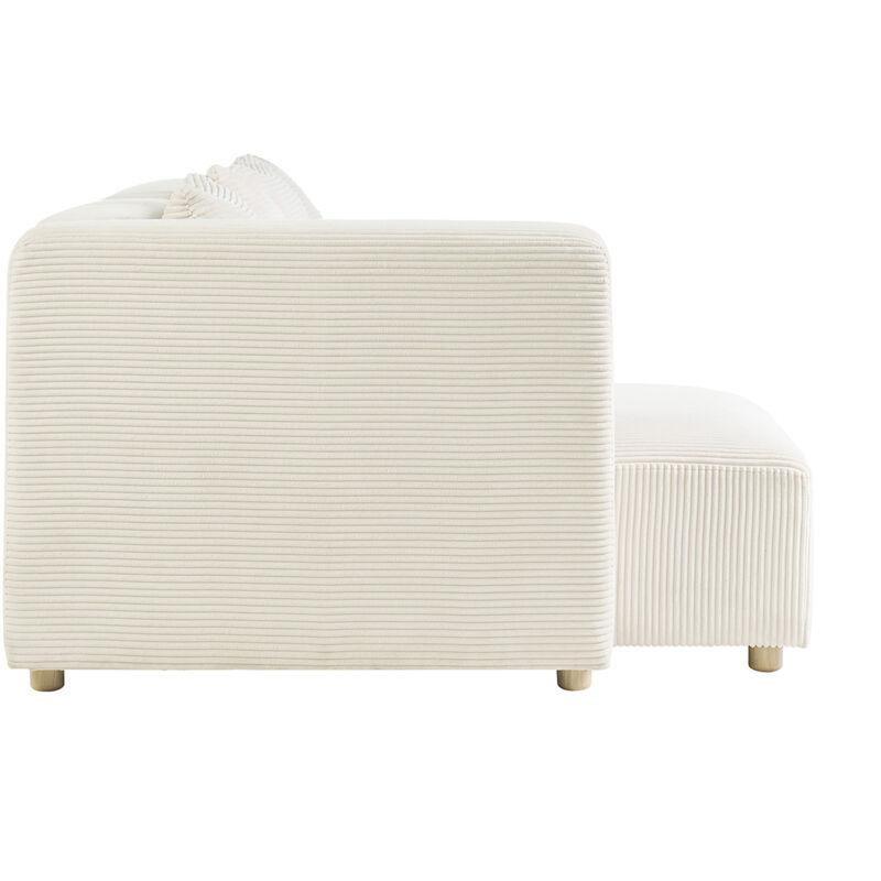 Bej Fitilli Kadife Kumaş Masif Ahşap Ayaklı Sol Köşeli 3 Kişilik Köşe Koltuk - 229x125 cm - 153256