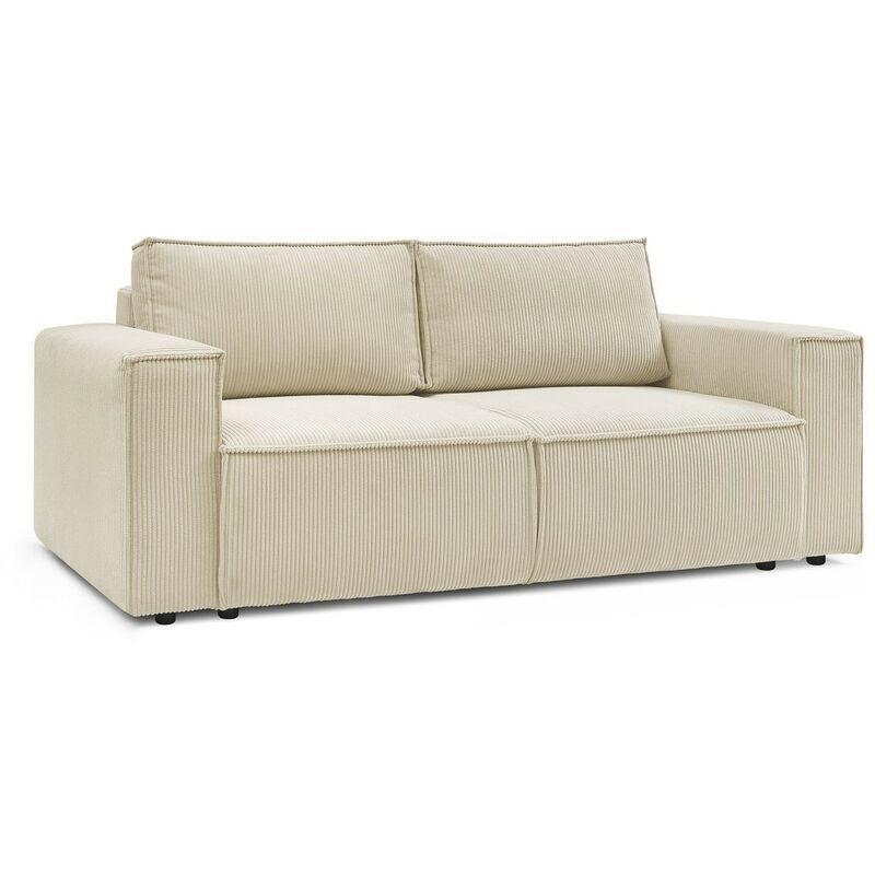 Bej Fitilli Kadife Kumaş Vintage Tasarım İkili Koltuk - 212 cm - 152504