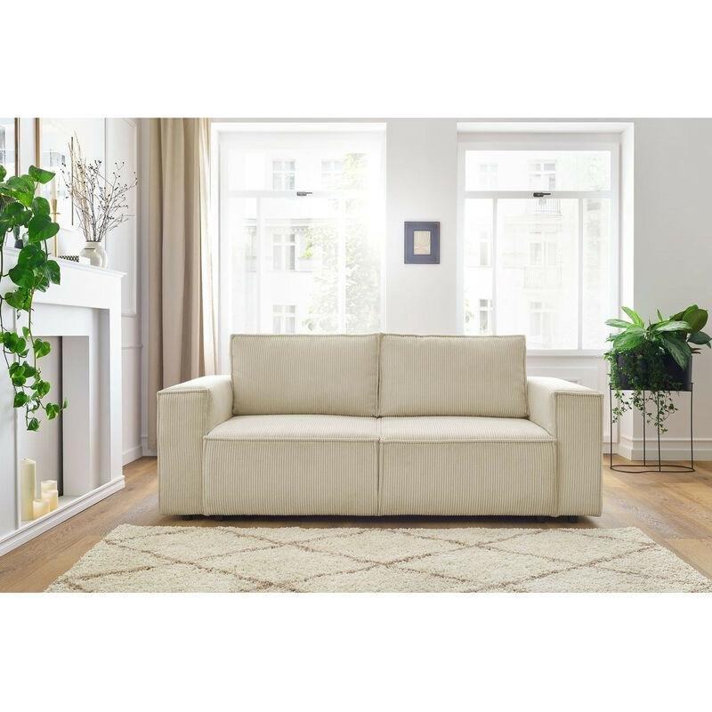 Bej Fitilli Kadife Kumaş Vintage Tasarım İkili Koltuk - 212 cm - 152504