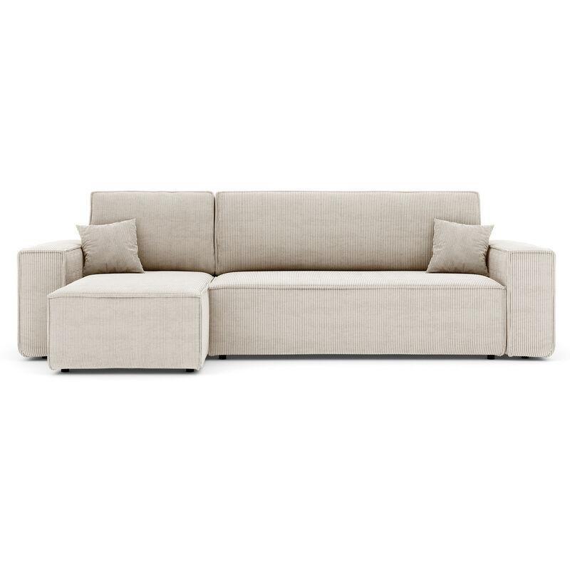 Bej Fitilli Kadife Kumaş Yataklı Sandıklı Yönü Değiştirilebilir Köşe Koltuk - 245x143 cm - 153286