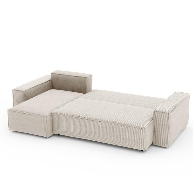 Bej Fitilli Kadife Kumaş Yataklı Sandıklı Yönü Değiştirilebilir Köşe Koltuk - 245x143 cm - 153286