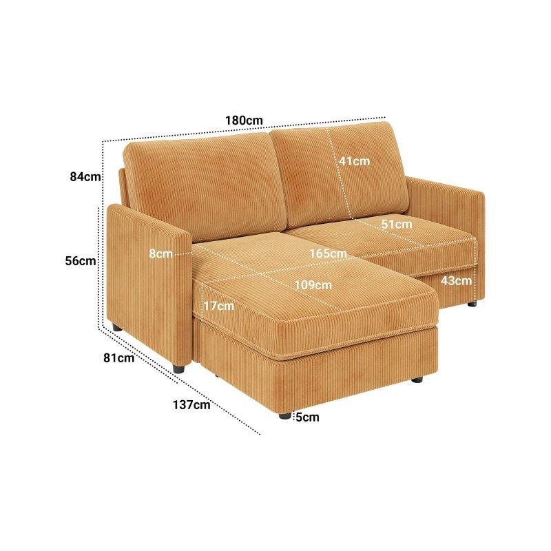 Bej Fitilli Kadife Kumaş Yönü Değiştirilebilir Yataklı Köşe Koltuk - 180x140x86 cm - 155629