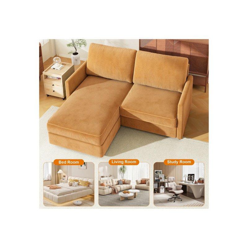 Bej Fitilli Kadife Kumaş Yönü Değiştirilebilir Yataklı Köşe Koltuk - 180x140x86 cm - 155629