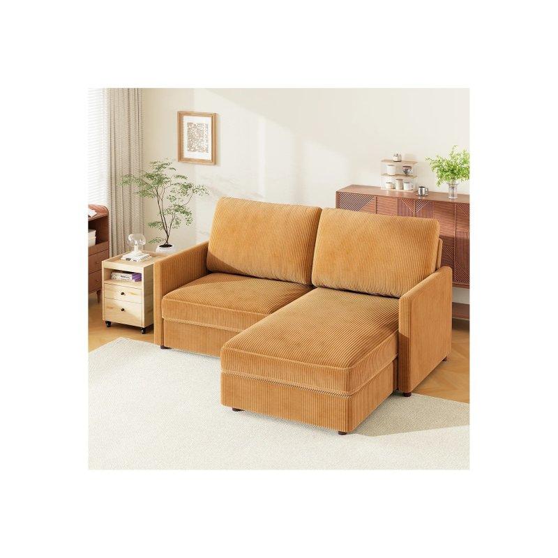 Bej Fitilli Kadife Kumaş Yönü Değiştirilebilir Yataklı Köşe Koltuk - 180x140x86 cm - 155629