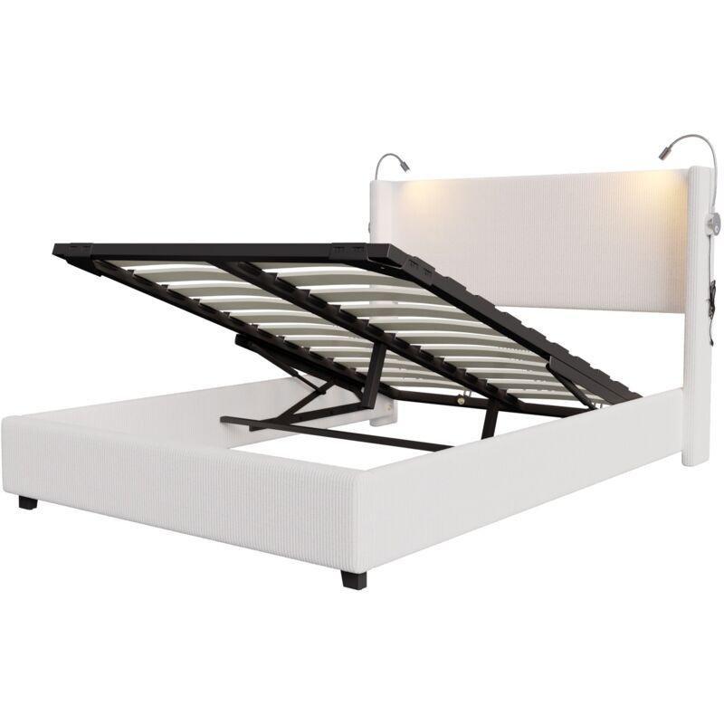 Bej Fitilli Kadife USB Şarjlı Okuma Lambalı Sandıklı Baza - 140x200 cm - 144092