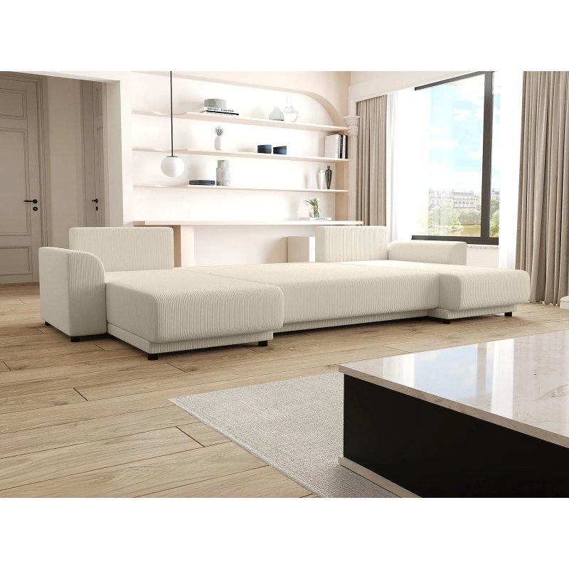 Bej Fitilli Kadife Yataklı Sandıklı Panoramik Köşe Koltuk - 311 cm - 155812