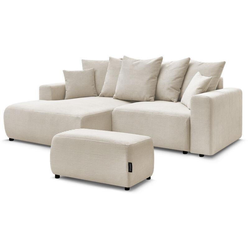 Bej Fitilli Kadife Yataklı Sandıklı Puflu Sol Köşe Koltuk - 244x149 cm - 153061