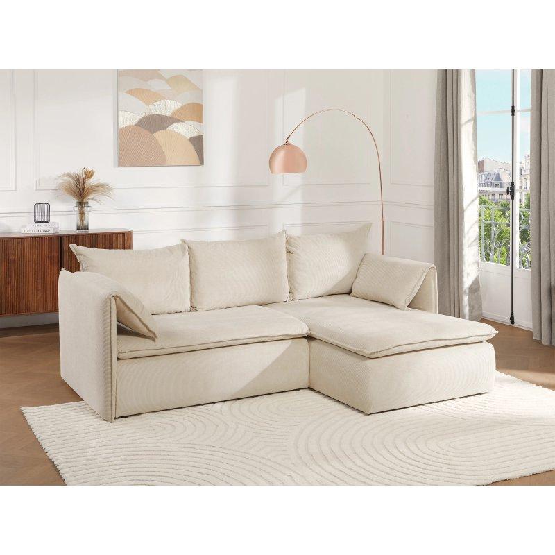 Bej Fitilli Kadife Yataklı Sandıklı Sağ Köşe Koltuk - 230x166 cm - 155671