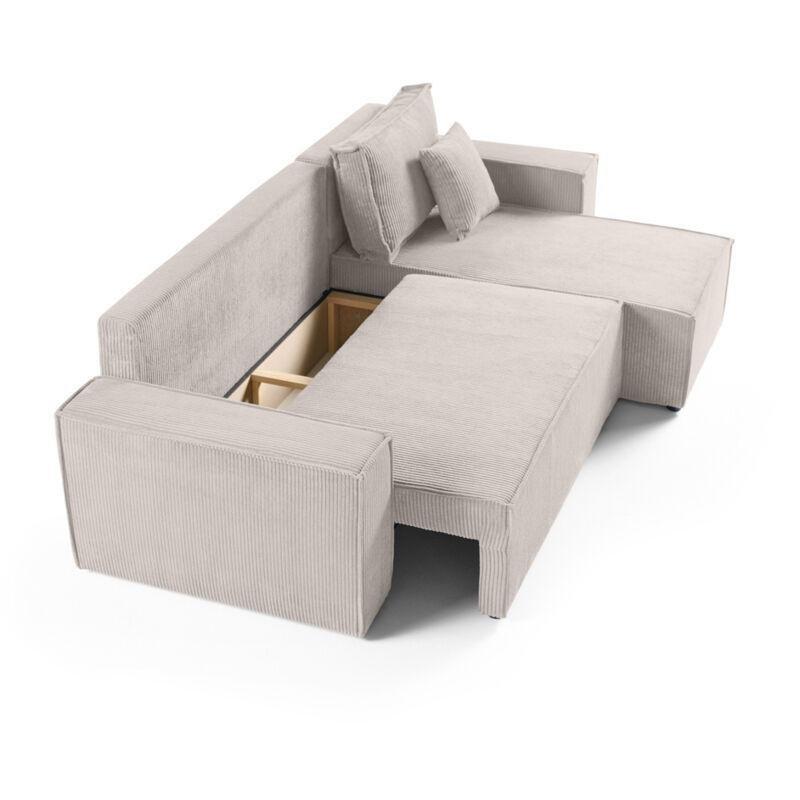 Bej Fitilli Kadife Yataklı Sandıklı Yönü Değiştirilebilir Köşe Koltuk - 244x145 cm - 154133