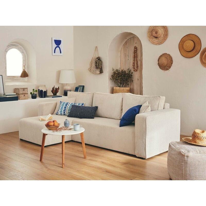 Bej Fitilli Kadife Yataklı Sandıklı Yönü Değiştirilebilir Köşe Koltuk - 245x140 cm - 154376