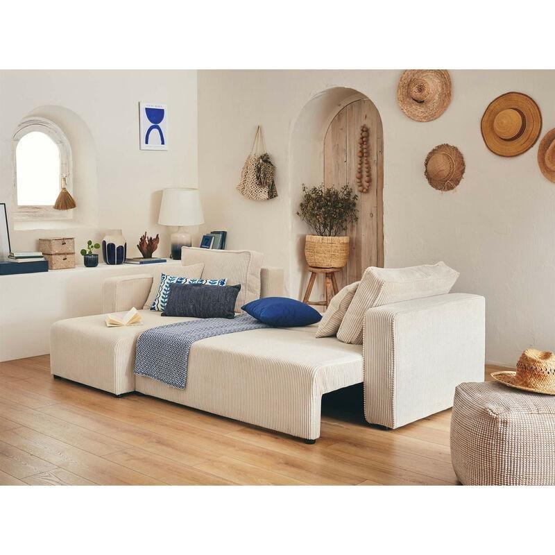 Bej Fitilli Kadife Yataklı Sandıklı Yönü Değiştirilebilir Köşe Koltuk - 245x140 cm - 154376