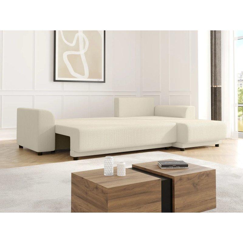 Bej Fitilli Kadife Yönü Değiştirilebilir Yataklı Sandıklı Köşe Koltuk - 240x149 cm - 155680
