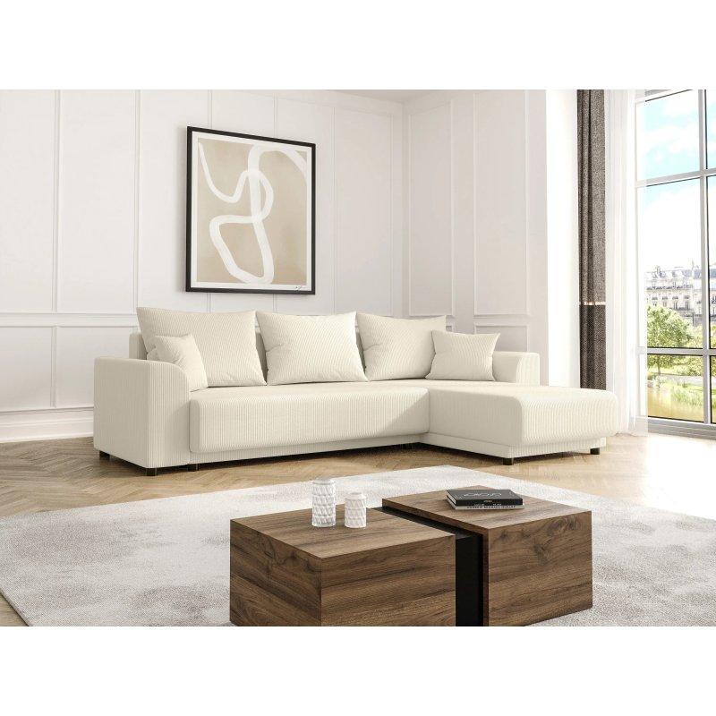 Bej Fitilli Kadife Yönü Değiştirilebilir Yataklı Sandıklı Köşe Koltuk - 240x149 cm - 155680