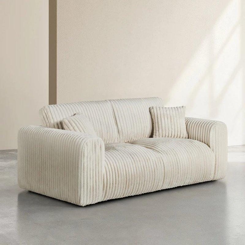 Bej Fitilli Kumaş Kalın Kolçaklı Üçlü Koltuk - 213 cm - 154694