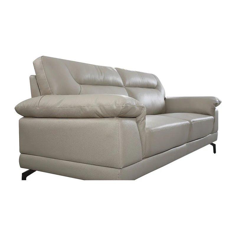 Bej Hakiki Deri Okaliptüs Ahşap Üçlü Koltuk - 200 cm - 155287