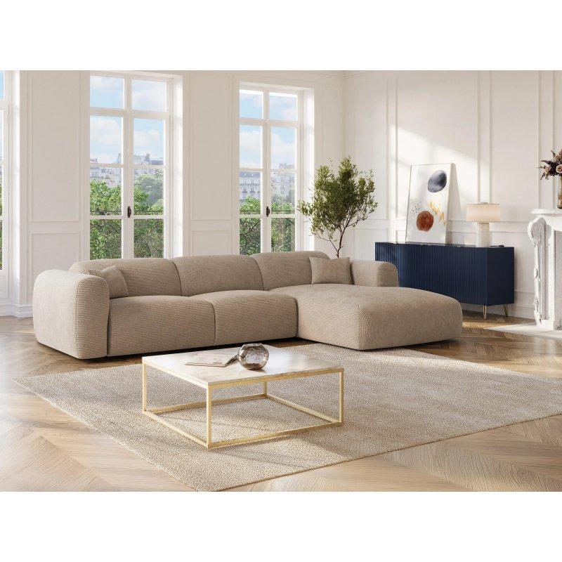 Bej İnce Fitilli Kadife Yataklı Sağ Köşe Koltuk - 299 cm - 156136