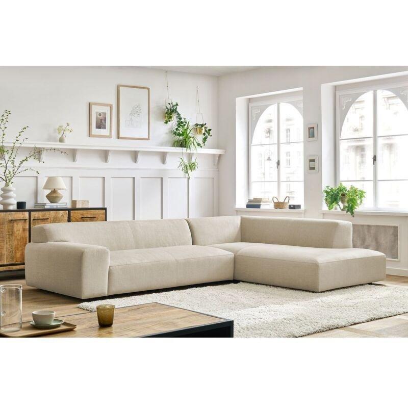 Bej Kadife Ahşap İskeletli Sağ Köşe Koltuk - 312x220 cm - 153135