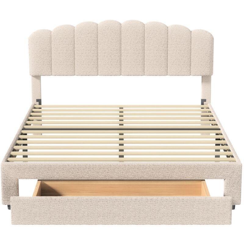 Bej Kadife Çekmeceli ve Ayarlanabilir Başlıklı İskandinav Baza - 140x200 cm - 143898