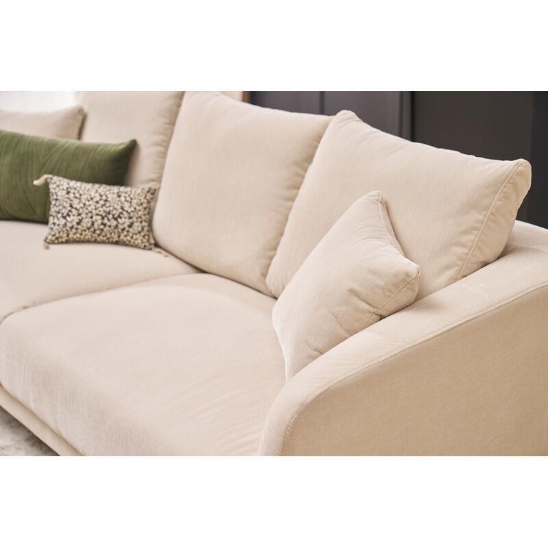 Bej Kadife Dokulu Kumaş Siyah Metal Ayaklı Üçlü Koltuk - 207 cm - 153411