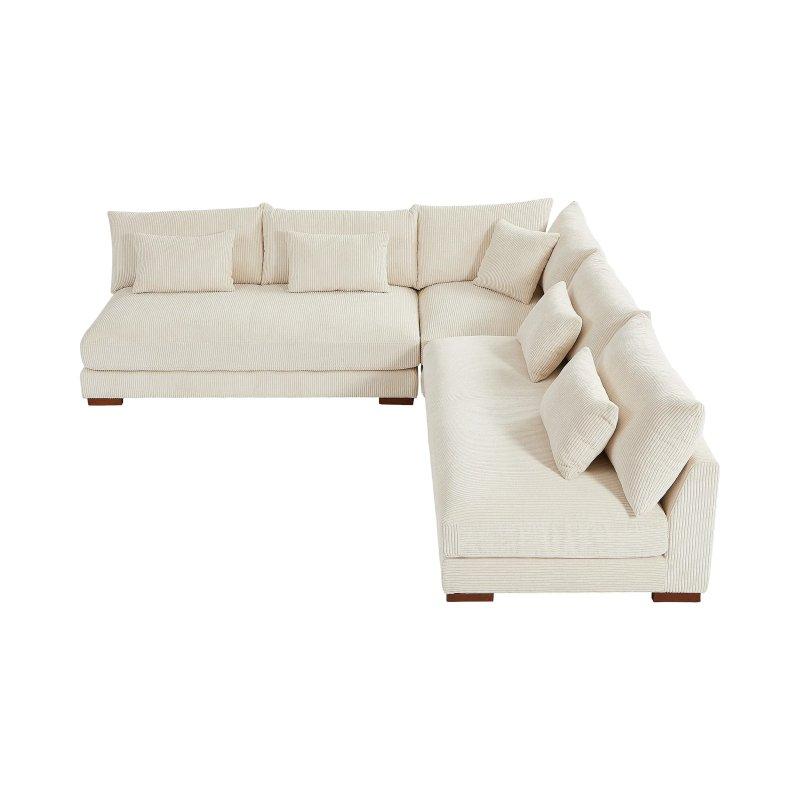 Bej Kadife Fitilli Çift Yönlü Köşe Koltuk - 275x275 cm - 155842