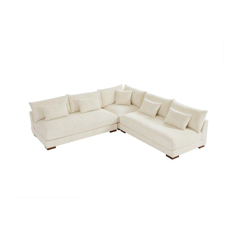 Bej Kadife Fitilli Çift Yönlü Köşe Koltuk - 275x275 cm - 155842